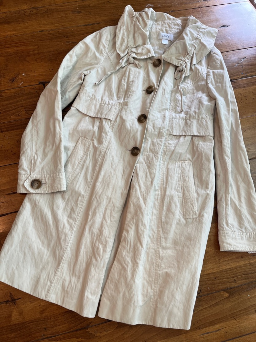 LOFT Cream Hooded Drawstring Trench Coat